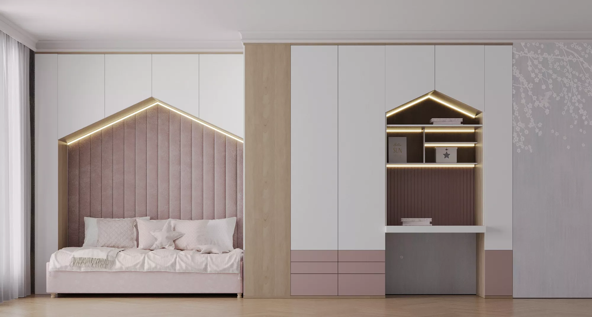 ДЕТСКАЯ «НОРД» В СКАНДИНАВСКОМ СТИЛЕ С РАБОЧЕЙ ЗОНОЙ И КРОВАТЬЮ